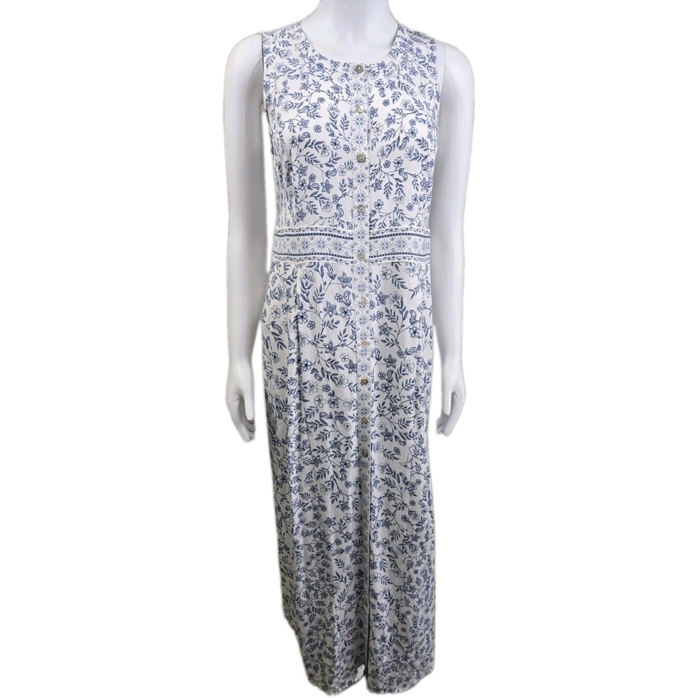 J Jill Maxi Dress Rayon Blue Floral Shift ALine Dress Country XS